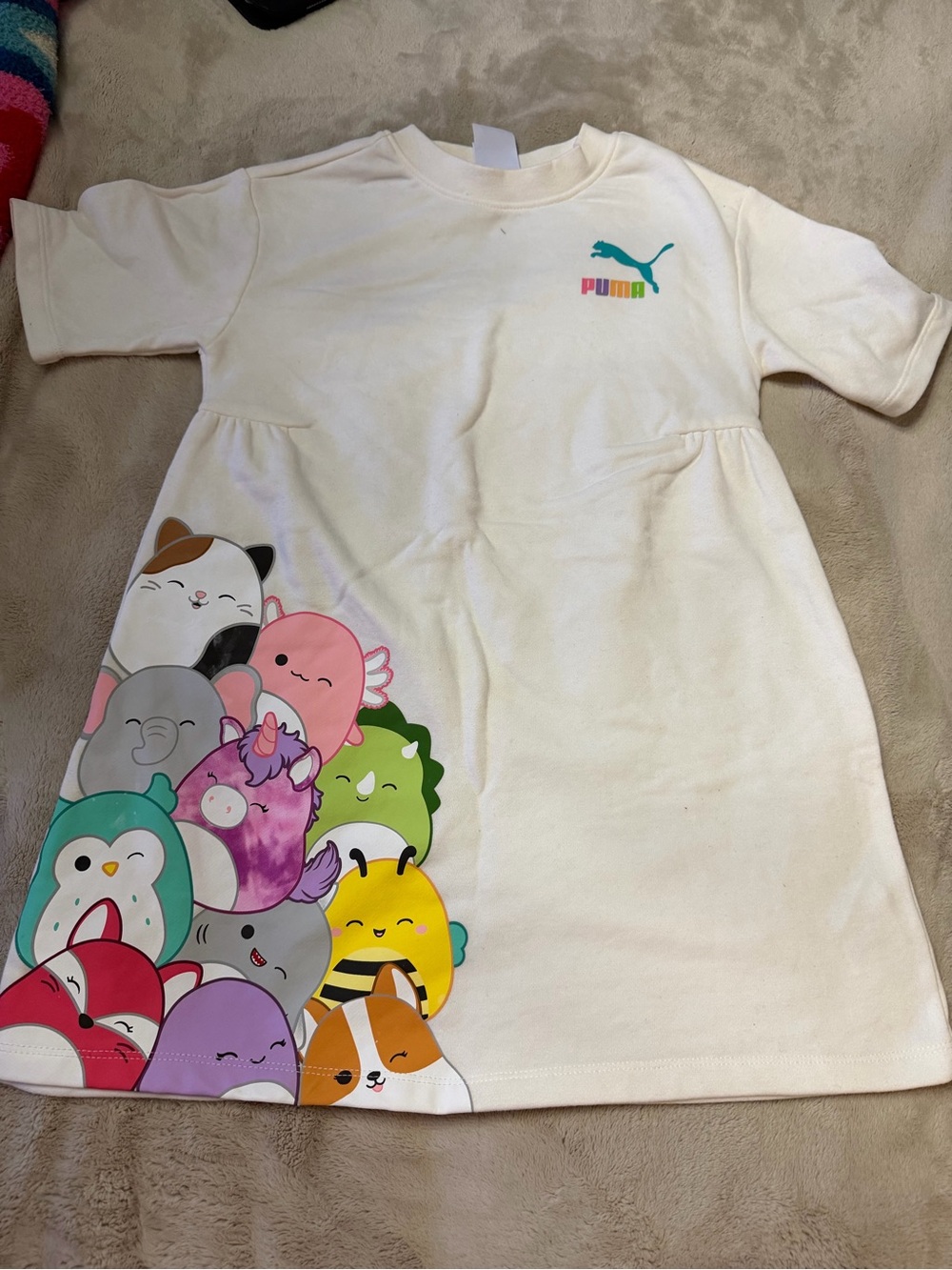 Puma Cream Girls Dress with Multicolor Cute Character Print
